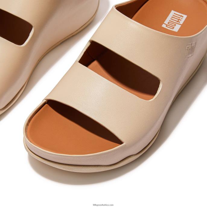 Women SHUV Two-Bar Leather Slides Fitflop 882F187 Stone Beige