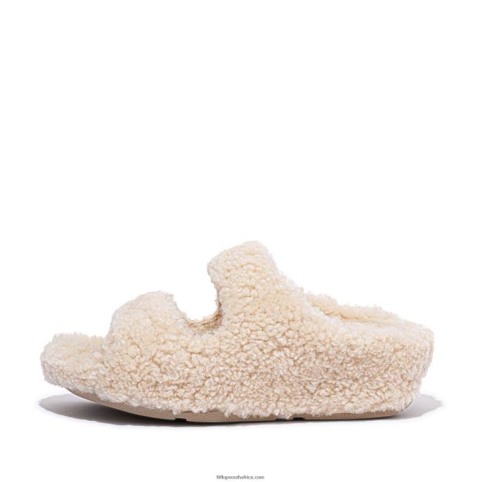 Women SHUV Two-Bar Shearling Slides Fitflop 882F317 Ivory