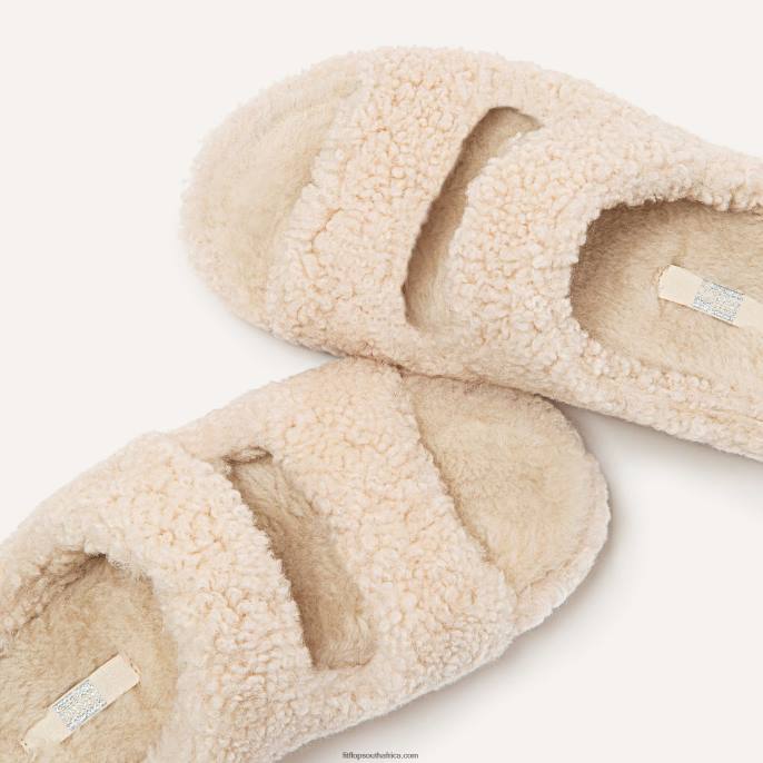 Women SHUV Two-Bar Shearling Slides Fitflop 882F317 Ivory