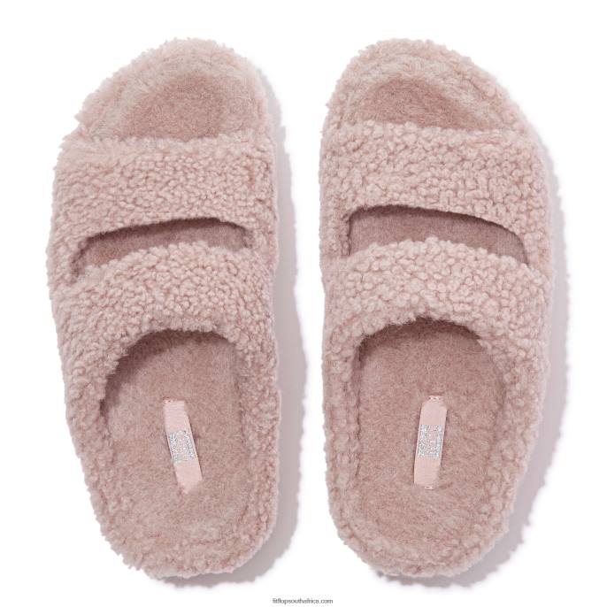 Women SHUV Two-Bar Shearling Slides Fitflop 882F318 Soft Pink