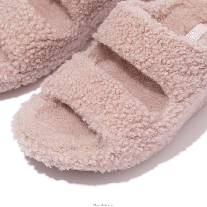 Women SHUV Two-Bar Shearling Slides Fitflop 882F318 Soft Pink