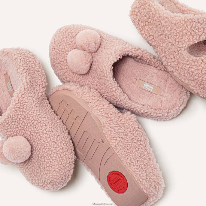 Women SHUV Two-Bar Shearling Slides Fitflop 882F318 Soft Pink