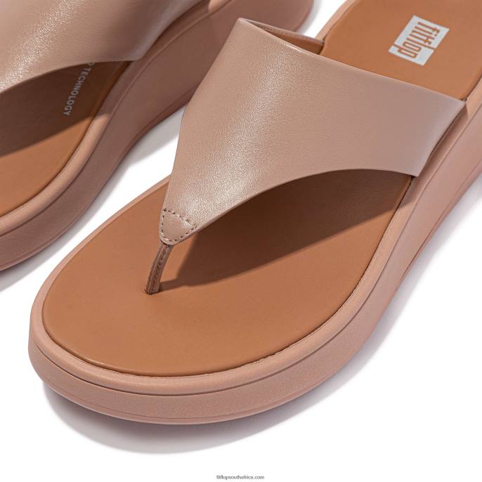 Women F-MODE Leather Flatform Toe-Post Sandals Fitflop 882F134 Beige