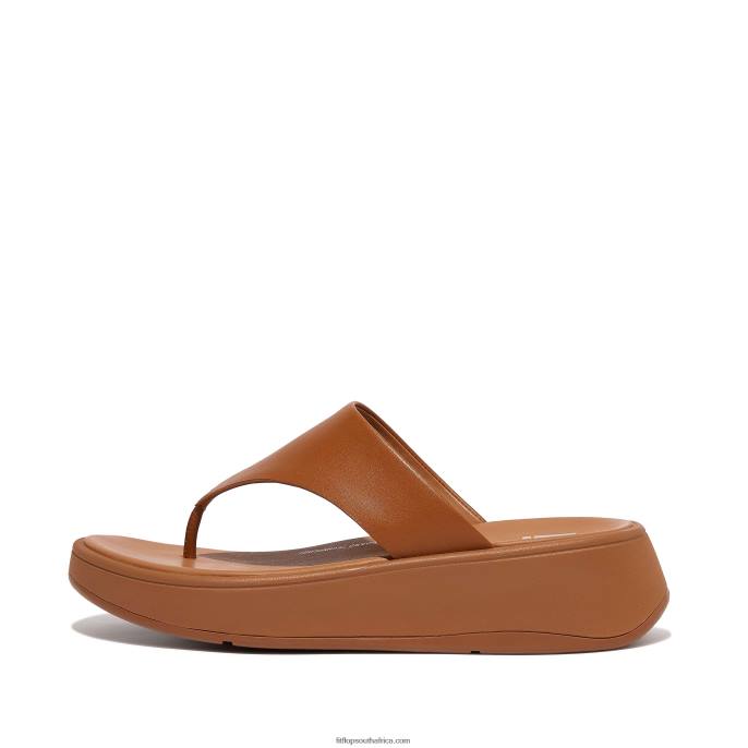 Women F-MODE Leather Flatform Toe-Post Sandals Fitflop 882F138 Light Tan