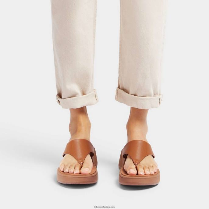 Women F-MODE Leather Flatform Toe-Post Sandals Fitflop 882F138 Light Tan