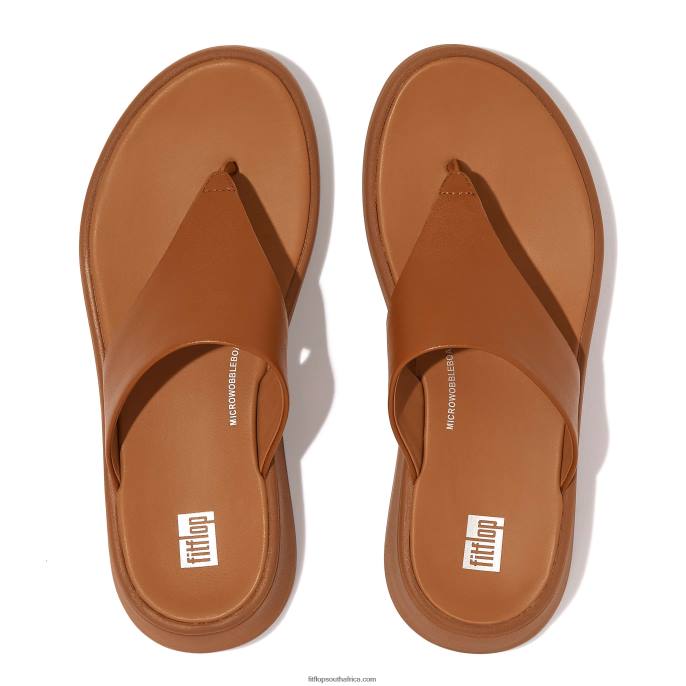 Women F-MODE Leather Flatform Toe-Post Sandals Fitflop 882F138 Light Tan