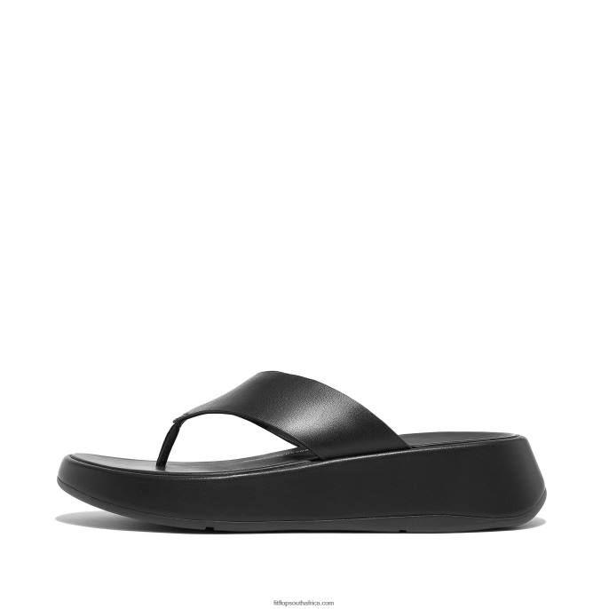 Women F-MODE Luxe Leather Flatform Toe-Post Sandals Fitflop 882F125 All Black