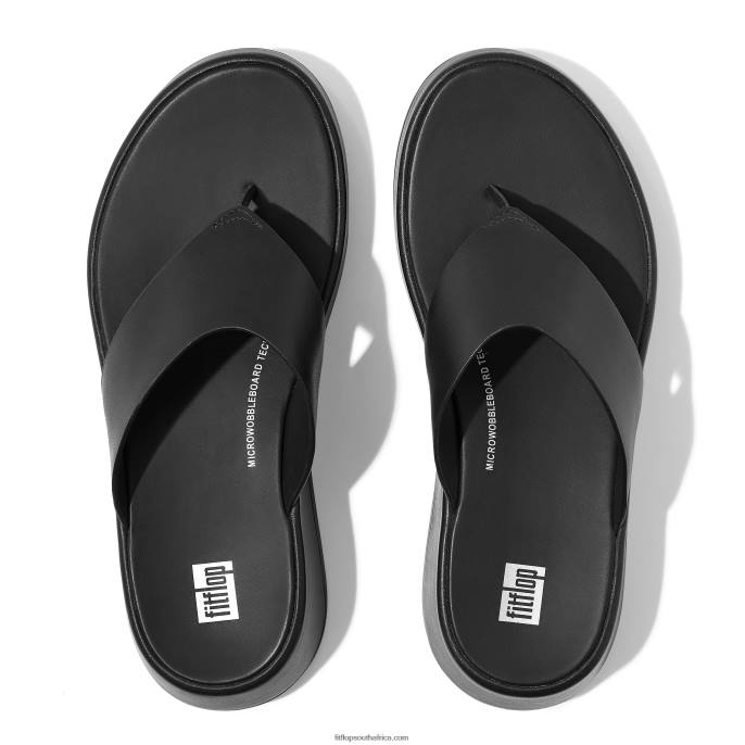 Women F-MODE Luxe Leather Flatform Toe-Post Sandals Fitflop 882F125 All Black
