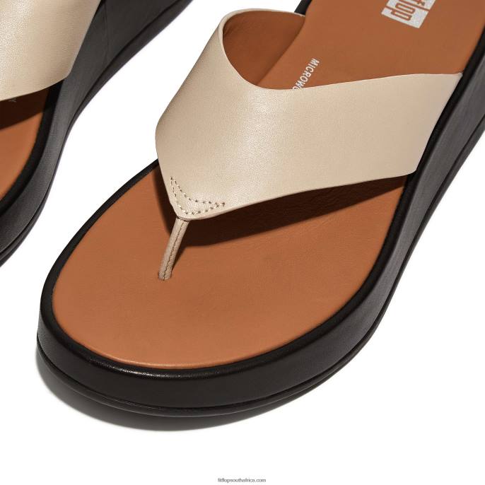 Women F-MODE Luxe Leather Flatform Toe-Post Sandals Fitflop 882F127 Beige/Black