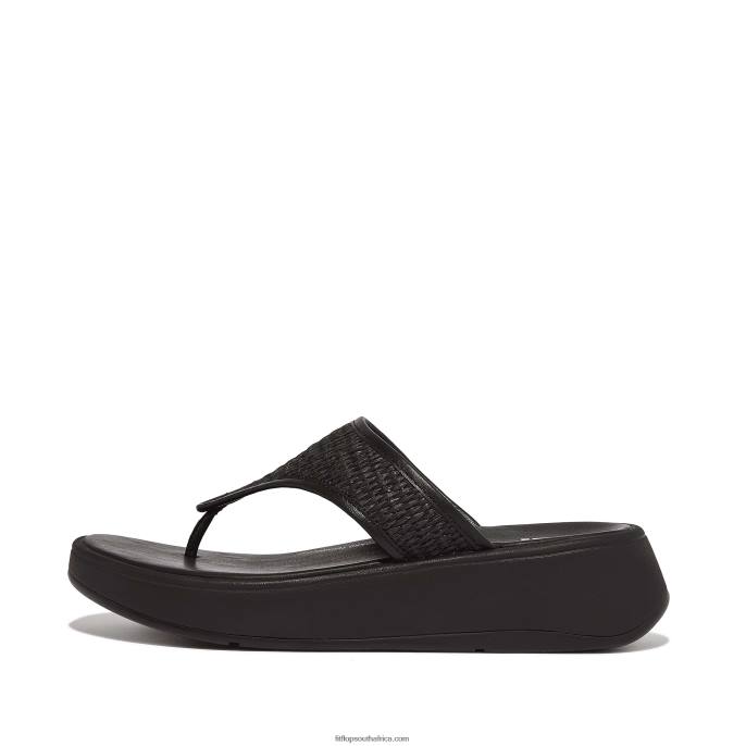 Women F-MODE Woven Flatform Toe-Post Sandals Fitflop 882F139 All Black