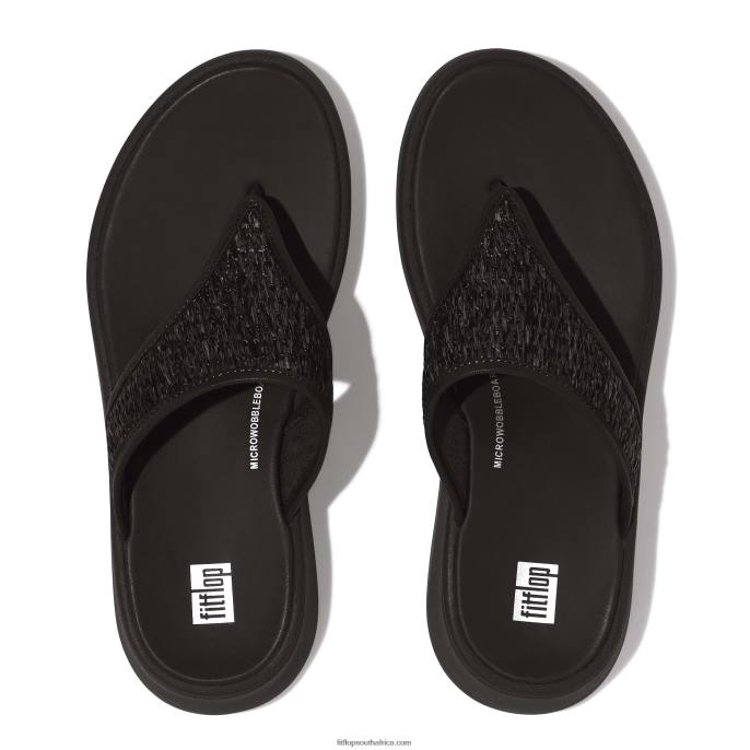 Women F-MODE Woven Flatform Toe-Post Sandals Fitflop 882F139 All Black