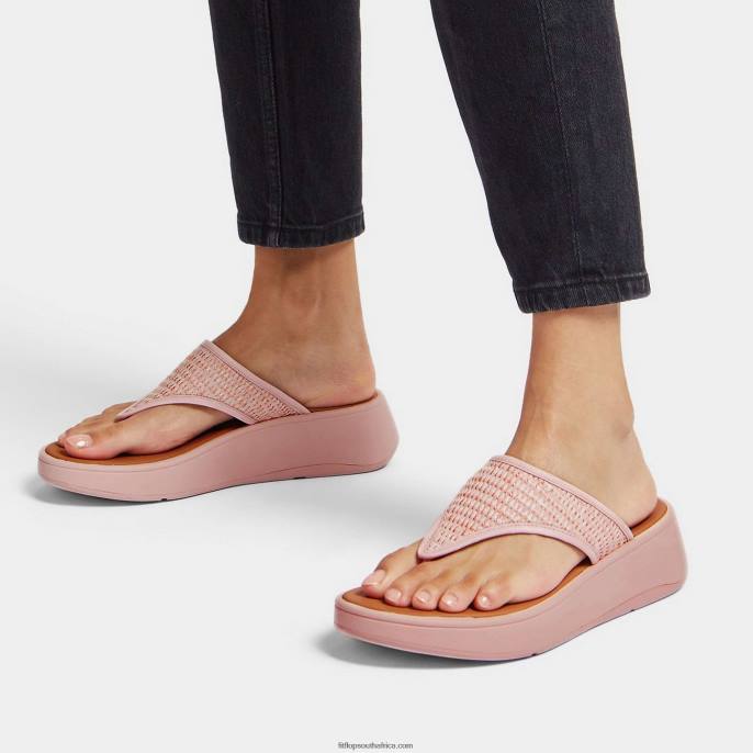 Women F-MODE Woven Flatform Toe-Post Sandals Fitflop 882F140 Pink Salt