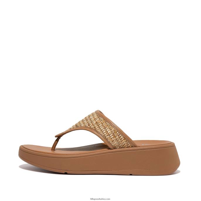 Women F-MODE Woven Flatform Toe-Post Sandals Fitflop 882F141 Latte Tan/Ivory