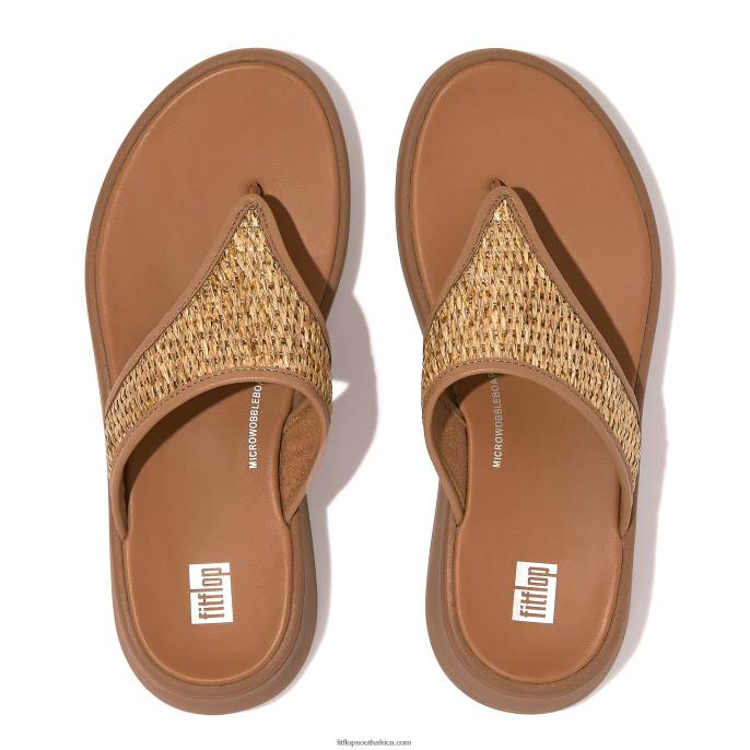 Women F-MODE Woven Flatform Toe-Post Sandals Fitflop 882F141 Latte Tan/Ivory