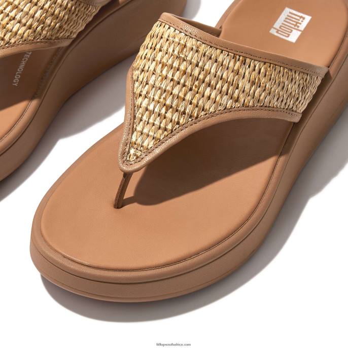Women F-MODE Woven Flatform Toe-Post Sandals Fitflop 882F141 Latte Tan/Ivory