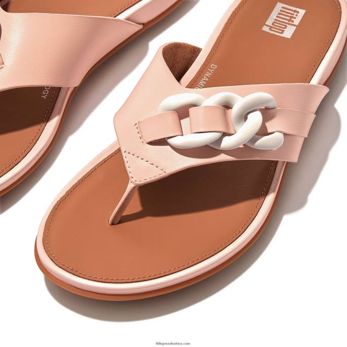 Women GRACIE Chain Leather Toe-Post Sandals Fitflop 882F132 Pink Salt
