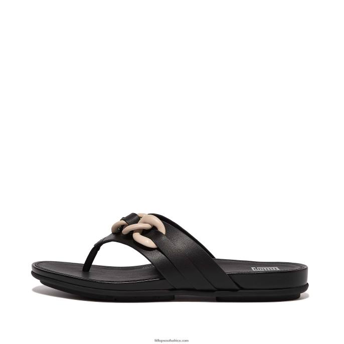 Women GRACIE Chain Leather Toe-Post Sandals Fitflop 882F133 Black