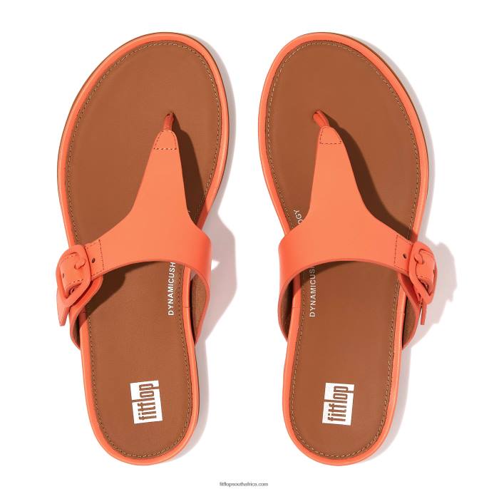 Women GRACIE Matt-Buckle Leather Toe-Post Sandals Fitflop 882F76 Sunshine Coral