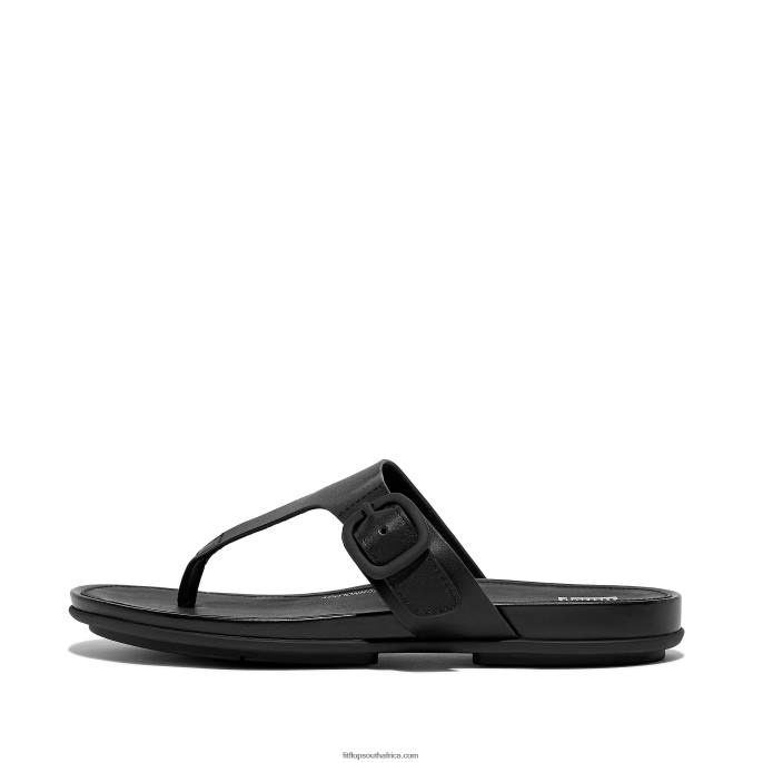 Women GRACIE Matt-Buckle Leather Toe-Post Sandals Fitflop 882F77 All Black