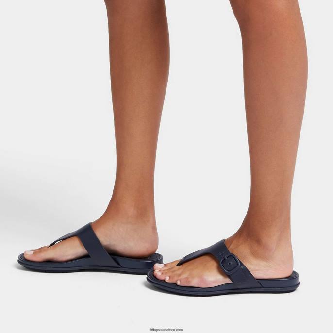 Women GRACIE Matt-Buckle Leather Toe-Post Sandals Fitflop 882F79 Midnight Navy