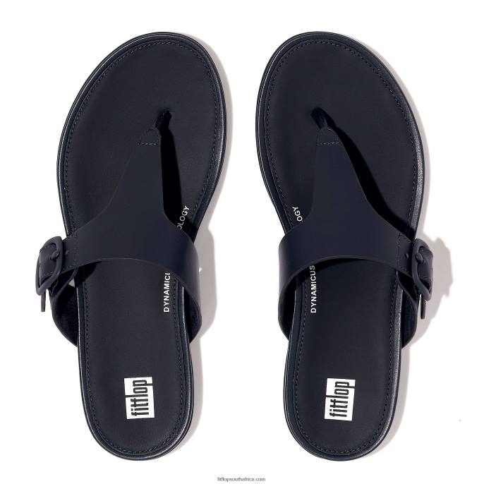 Women GRACIE Matt-Buckle Leather Toe-Post Sandals Fitflop 882F79 Midnight Navy