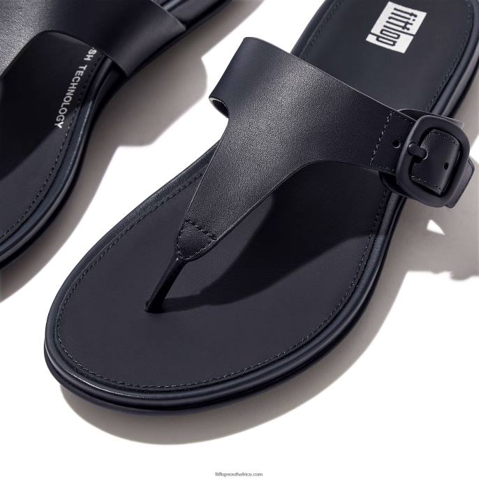 Women GRACIE Matt-Buckle Leather Toe-Post Sandals Fitflop 882F79 Midnight Navy