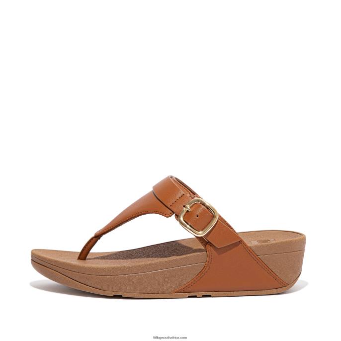 Women LULU Adjustable Leather Toe-Post Fitflop 882F131 Light Tan