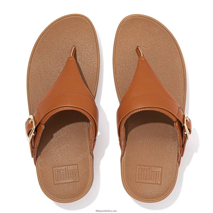 Women LULU Adjustable Leather Toe-Post Fitflop 882F131 Light Tan