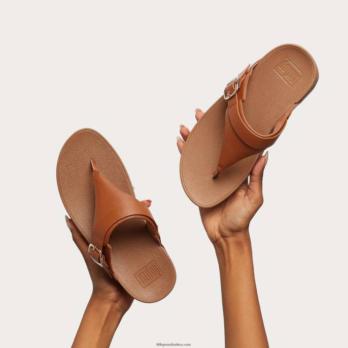 Women LULU Adjustable Leather Toe-Post Fitflop 882F131 Light Tan