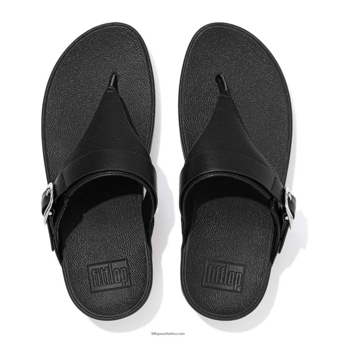 Women LULU Adjustable Leather Toe-Posts Fitflop 882F101 All Black