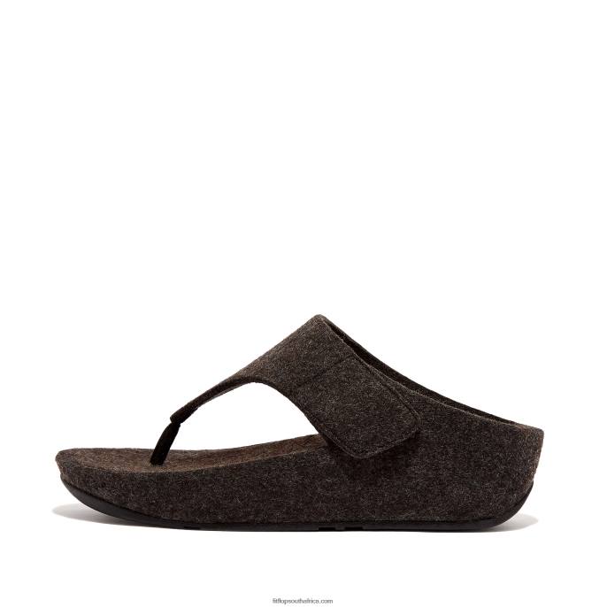 Women SHUV E01 Adjustable Felt Toe-Post Sandals Fitflop 882F93 All Black