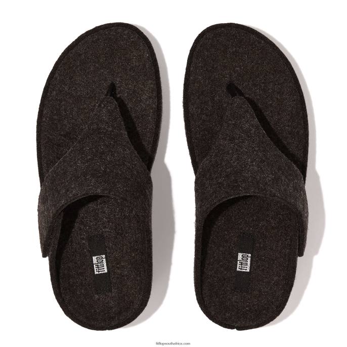 Women SHUV E01 Adjustable Felt Toe-Post Sandals Fitflop 882F93 All Black