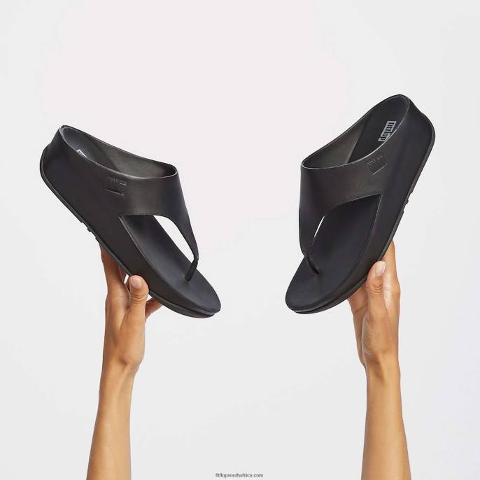 Women SHUV Leather Toe-Post Sandals Fitflop 882F148 All Black