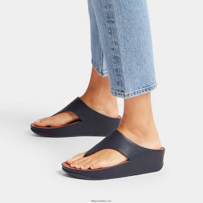 Women SHUV Leather Toe-Post Sandals Fitflop 882F150 Midnight Navy