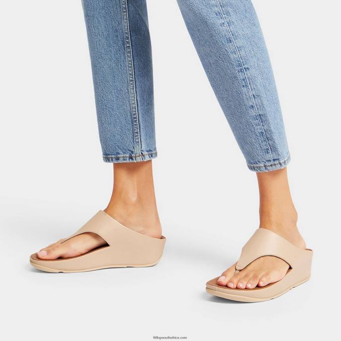 Women SHUV Leather Toe-Post Sandals Fitflop 882F151 Stone Beige
