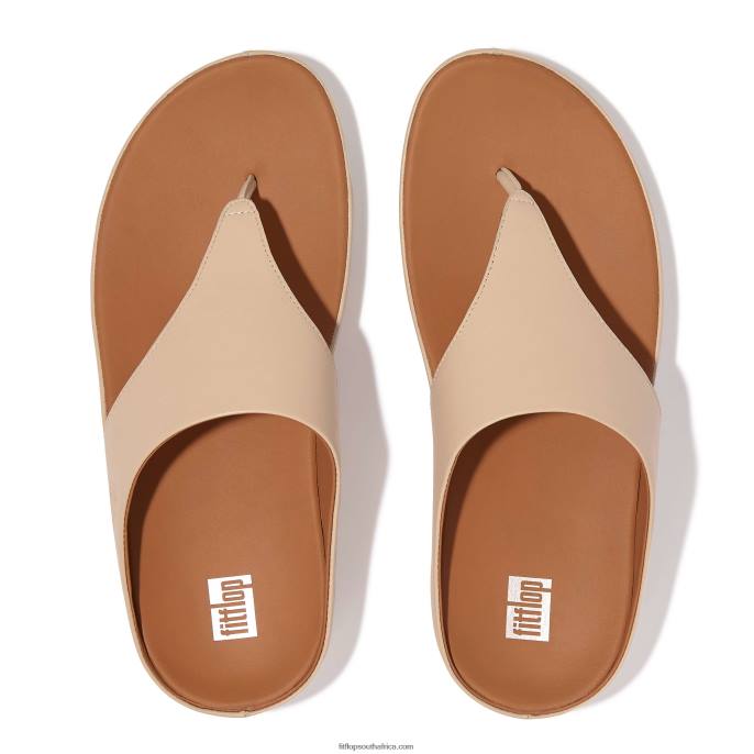 Women SHUV Leather Toe-Post Sandals Fitflop 882F151 Stone Beige