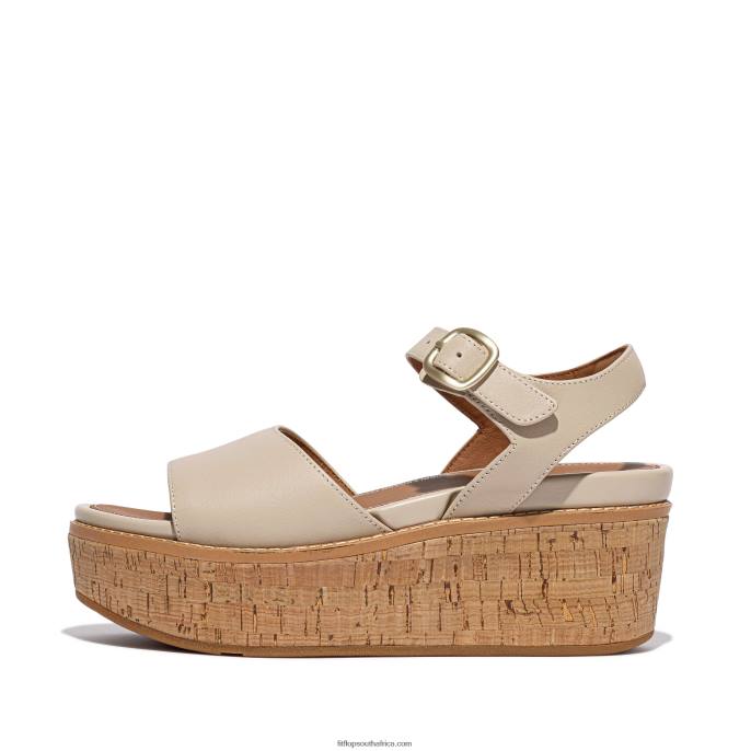 Women ELOISE Cork-Wrap Leather Wedge Sandals Fitflop 882F63 Stone Beige