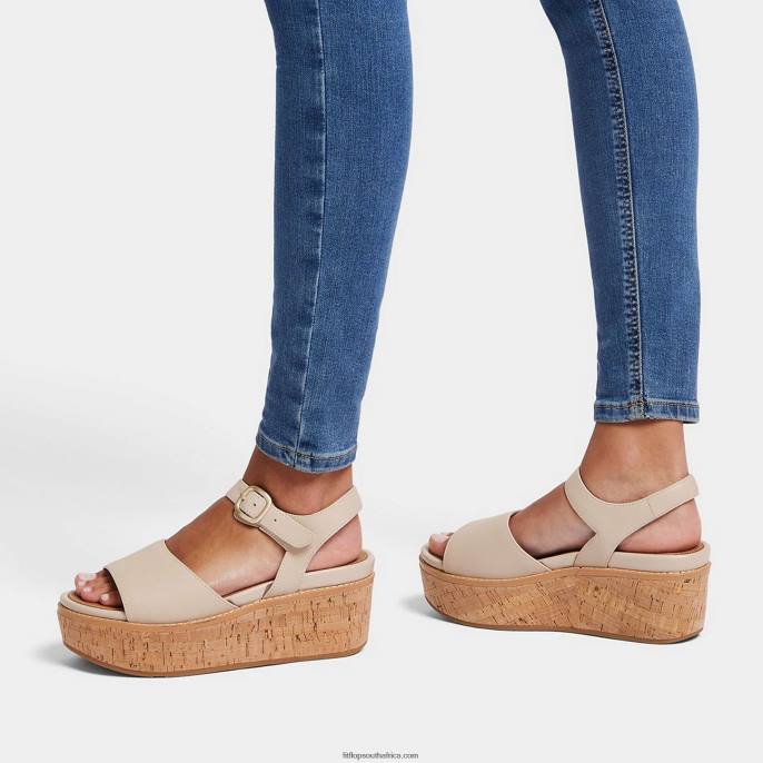 Women ELOISE Cork-Wrap Leather Wedge Sandals Fitflop 882F63 Stone Beige
