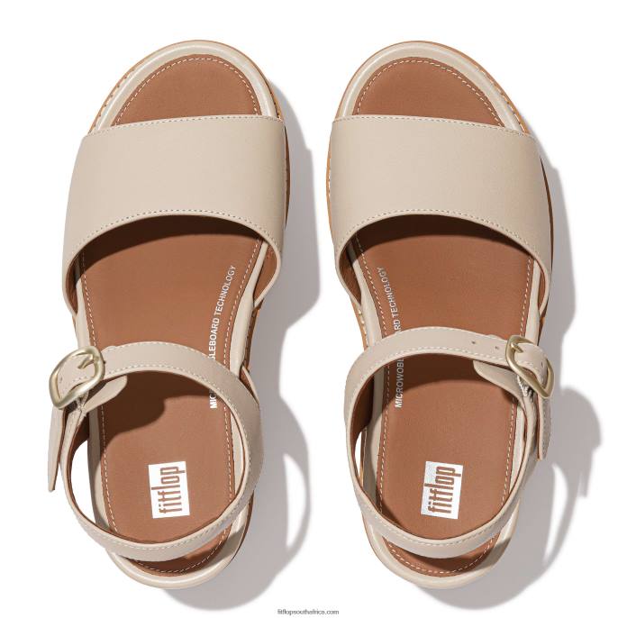 Women ELOISE Cork-Wrap Leather Wedge Sandals Fitflop 882F63 Stone Beige