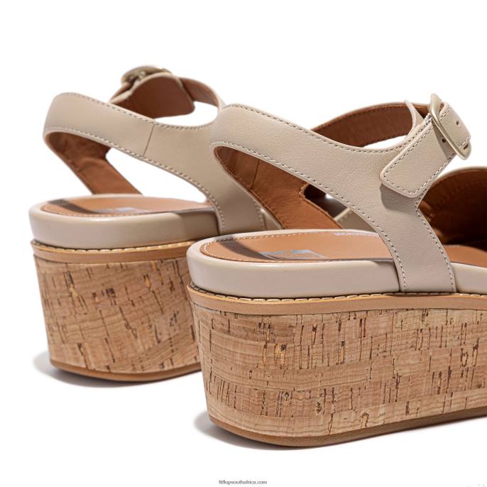 Women ELOISE Cork-Wrap Leather Wedge Sandals Fitflop 882F63 Stone Beige