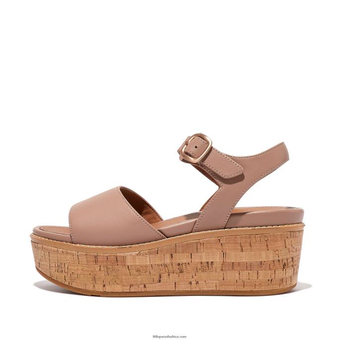 Women ELOISE Cork-Wrap Leather Wedge Sandals Fitflop 882F65 Beige