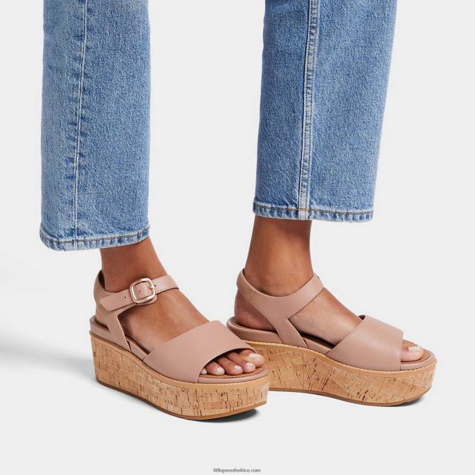 Women ELOISE Cork-Wrap Leather Wedge Sandals Fitflop 882F65 Beige
