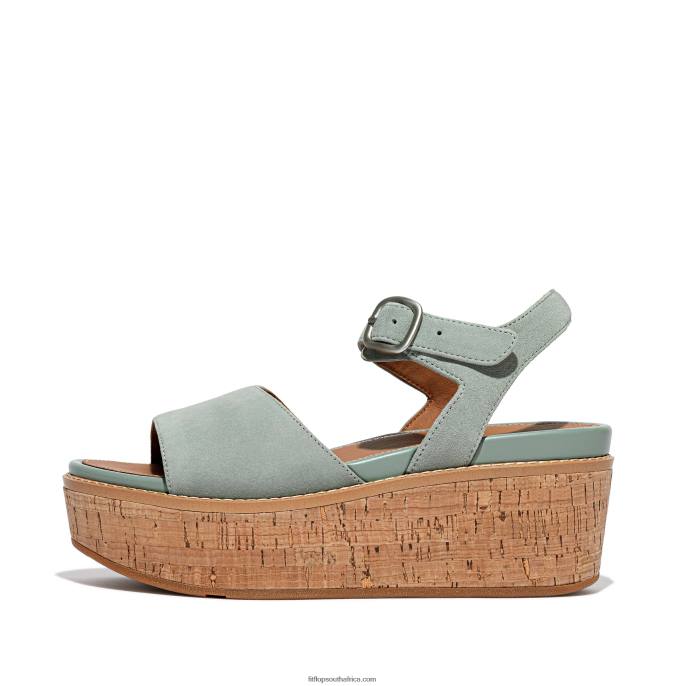 Women ELOISE Cork-Wrap Suede Wedge Sandals Fitflop 882F61 Cool Blue