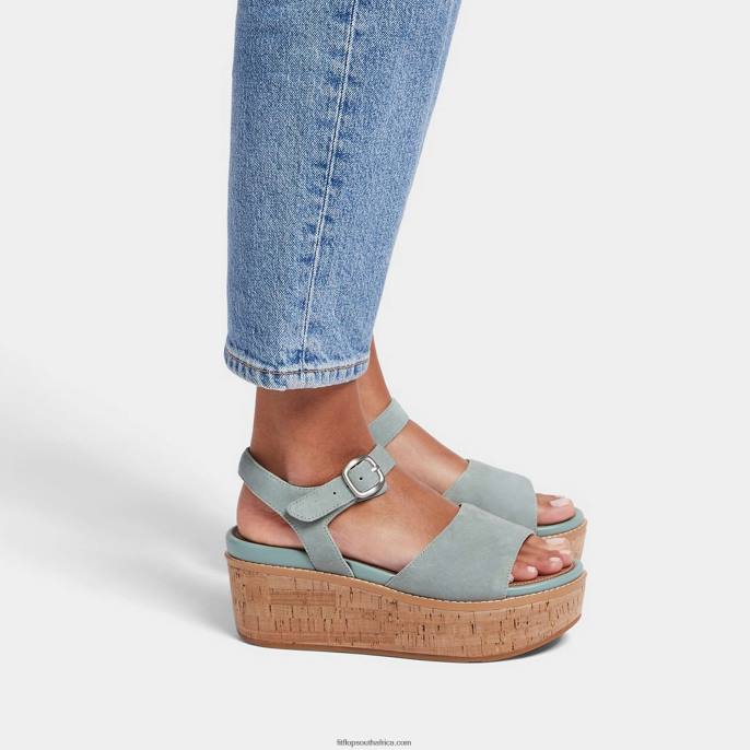 Women ELOISE Cork-Wrap Suede Wedge Sandals Fitflop 882F61 Cool Blue