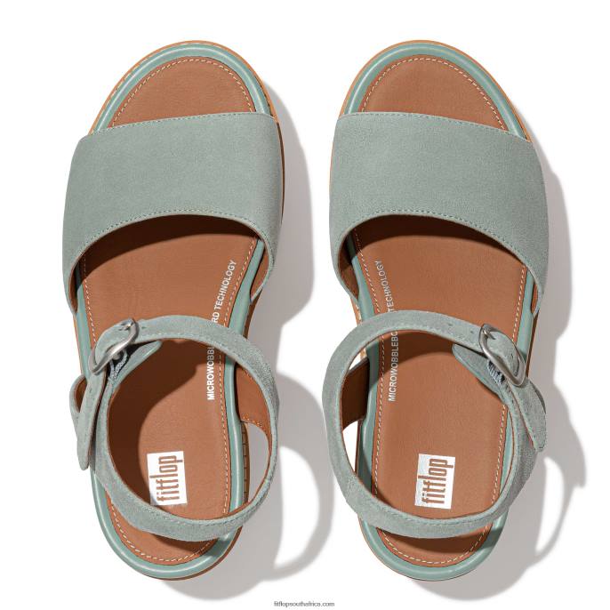 Women ELOISE Cork-Wrap Suede Wedge Sandals Fitflop 882F61 Cool Blue