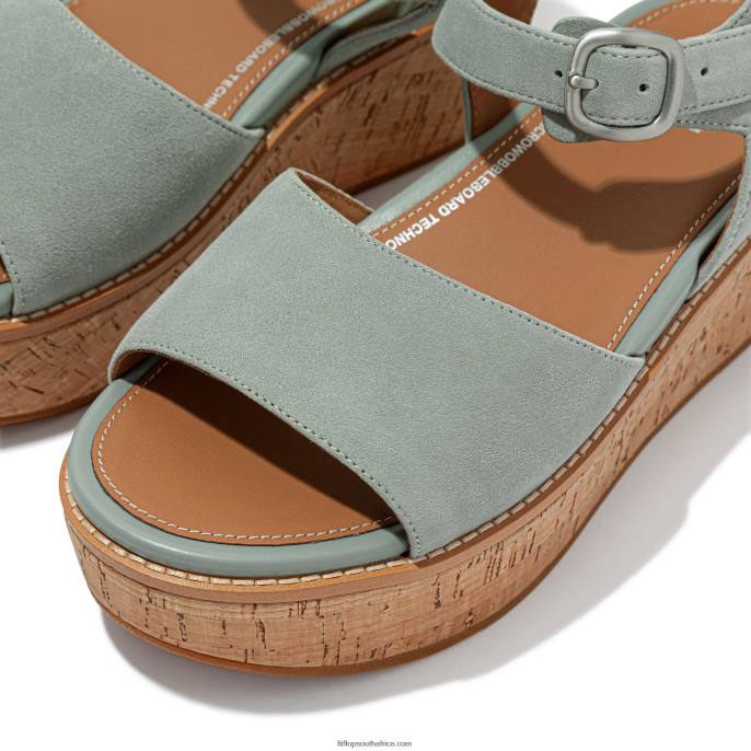 Women ELOISE Cork-Wrap Suede Wedge Sandals Fitflop 882F61 Cool Blue