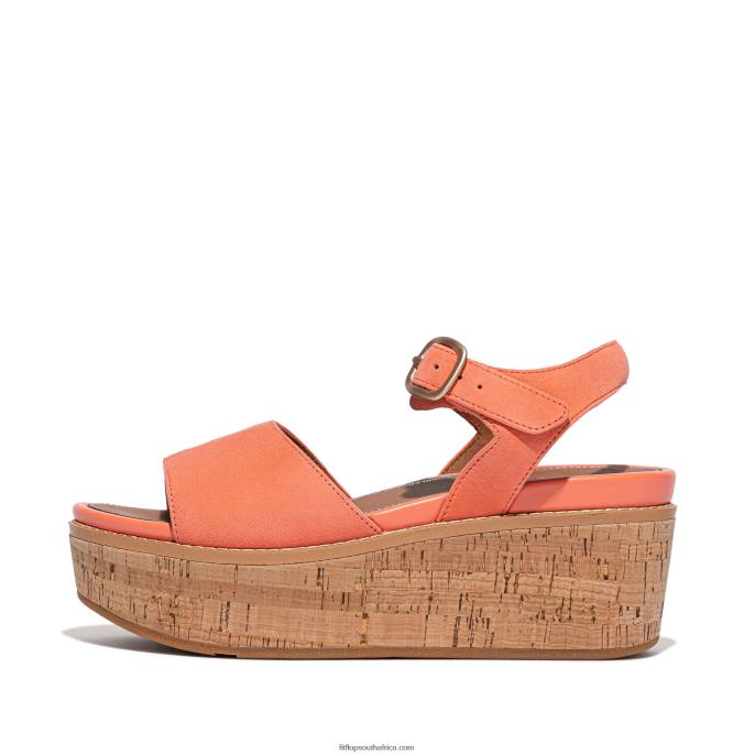 Women ELOISE Cork-Wrap Suede Wedge Sandals Fitflop 882F62 Sunshine Coral