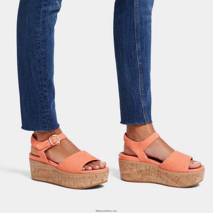 Women ELOISE Cork-Wrap Suede Wedge Sandals Fitflop 882F62 Sunshine Coral