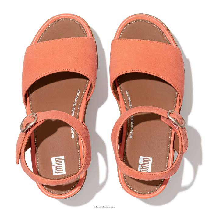 Women ELOISE Cork-Wrap Suede Wedge Sandals Fitflop 882F62 Sunshine Coral