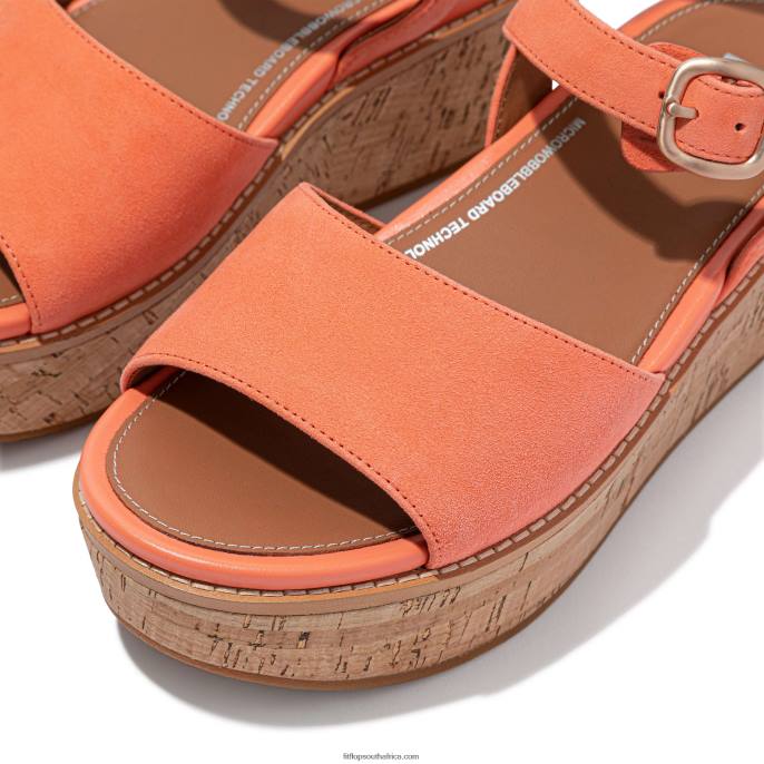 Women ELOISE Cork-Wrap Suede Wedge Sandals Fitflop 882F62 Sunshine Coral